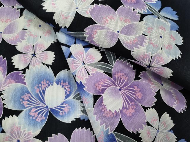 平和屋着物∴夏物　浴衣　撫子　黒地　綿　逸品　CABJ2776ze