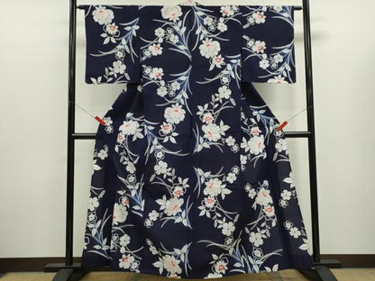 平和屋着物∴夏物　浴衣　注染　草花文　日本製　綿　逸品　CABJ2778ze