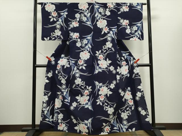 平和屋着物∴夏物　浴衣　注染　草花文　日本製　綿　逸品　CABJ2778ze