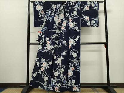 平和屋着物∴夏物　浴衣　注染　草花文　日本製　綿　逸品　CABJ2778ze