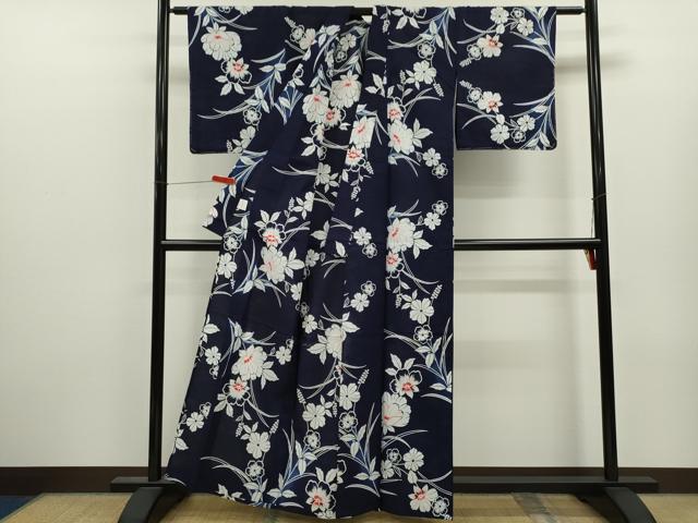 平和屋着物∴夏物　浴衣　注染　草花文　日本製　綿　逸品　CABJ2778ze