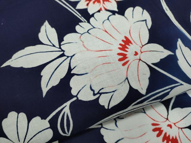 平和屋着物∴夏物　浴衣　注染　草花文　日本製　綿　逸品　CABJ2778ze