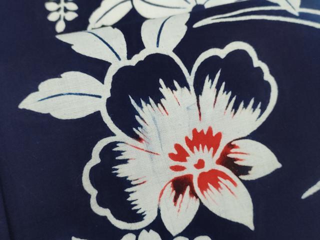 平和屋着物∴夏物　浴衣　注染　草花文　日本製　綿　逸品　CABJ2778ze