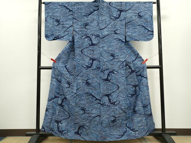 平和屋着物∴夏物　浴衣　注染　立波文　手縫い　綿　逸品　CABJ2779ze