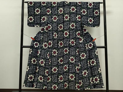 平和屋着物∴夏物　浴衣　有松鳴海絞り　市松草花文　綿　逸品　CABJ2785ze