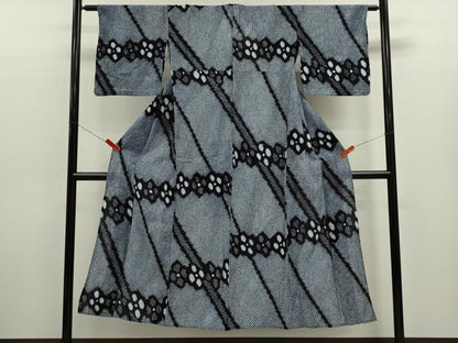 平和屋着物∴夏物　浴衣　有松鳴海絞り　斜線花文　綿　逸品　CABJ2787ze