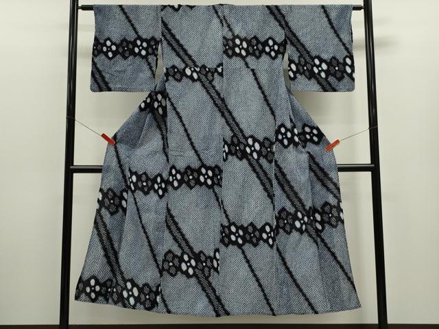 平和屋着物∴夏物　浴衣　有松鳴海絞り　斜線花文　綿　逸品　CABJ2787ze