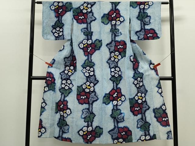 平和屋着物∴夏物　浴衣　有松鳴海絞り　枝花文　綿　逸品　CABJ2794ze
