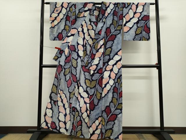 平和屋着物∴夏物　浴衣　有松鳴海絞り　草木文　綿　逸品　CABJ2799ze