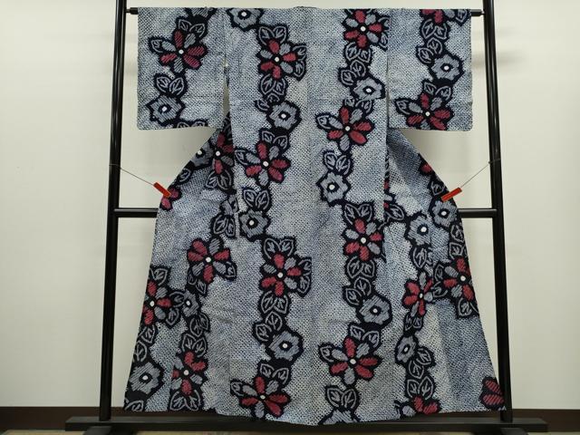 平和屋着物∴夏物　浴衣　有松鳴海絞り　草花文　綿　逸品　CABJ2800ze