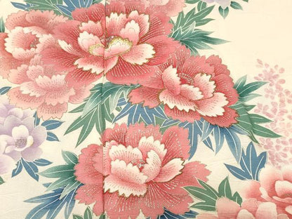 平和屋着物■小振袖　駒刺繍　草花文　正絹　逸品　CABJ2802ev