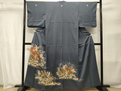 平和屋着物■豪華色留袖　刺繍　芝草芒菊文　正絹　逸品　CABJ2804ev