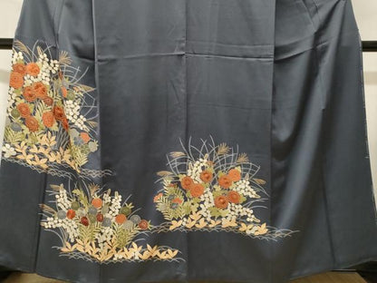 平和屋着物■豪華色留袖　刺繍　芝草芒菊文　正絹　逸品　CABJ2804ev
