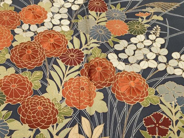平和屋着物■豪華色留袖　刺繍　芝草芒菊文　正絹　逸品　CABJ2804ev