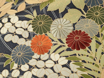 平和屋着物■豪華色留袖　刺繍　芝草芒菊文　正絹　逸品　CABJ2804ev