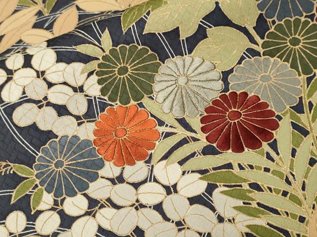 平和屋着物■豪華色留袖　刺繍　芝草芒菊文　正絹　逸品　CABJ2804ev