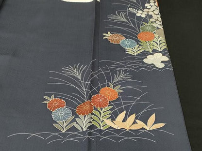 平和屋着物■豪華色留袖　刺繍　芝草芒菊文　正絹　逸品　CABJ2804ev