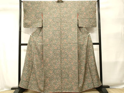 平和屋着物■上質な小紋　草花松文　正絹　逸品　CABJ2807ev
