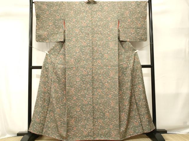 平和屋着物■上質な小紋　草花松文　正絹　逸品　CABJ2807ev