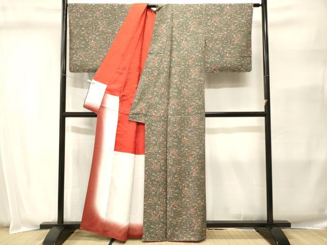 平和屋着物■上質な小紋　草花松文　正絹　逸品　CABJ2807ev