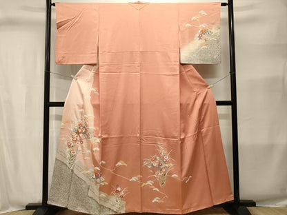 平和屋着物■訪問着　駒刺繍　扇面草花文　暈し染め　金彩　正絹　逸品　CABJ2809ev
