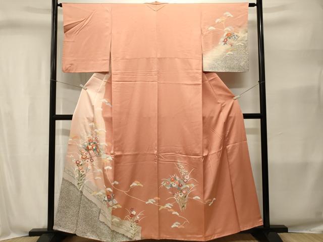 平和屋着物■訪問着　駒刺繍　扇面草花文　暈し染め　金彩　正絹　逸品　CABJ2809ev