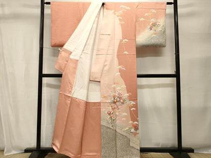 平和屋着物■訪問着　駒刺繍　扇面草花文　暈し染め　金彩　正絹　逸品　CABJ2809ev