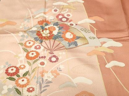 平和屋着物■訪問着　駒刺繍　扇面草花文　暈し染め　金彩　正絹　逸品　CABJ2809ev