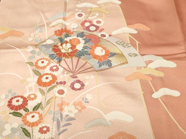 平和屋着物■訪問着　駒刺繍　扇面草花文　暈し染め　金彩　正絹　逸品　CABJ2809ev