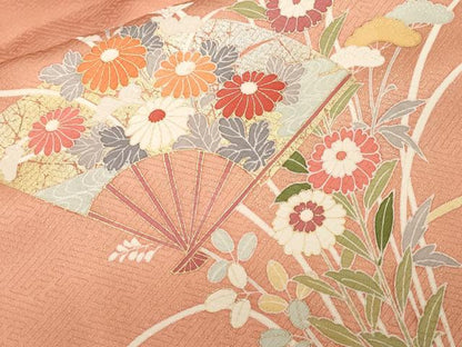 平和屋着物■訪問着　駒刺繍　扇面草花文　暈し染め　金彩　正絹　逸品　CABJ2809ev