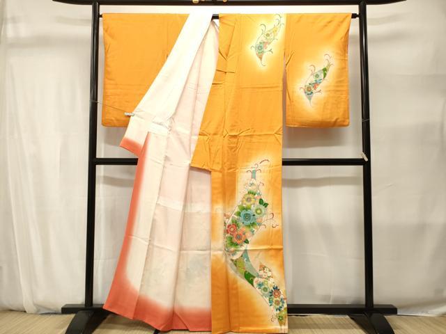 平和屋着物■訪問着　刺繍　花唐草文　暈し染め　金彩　正絹　逸品　CABJ2812ev