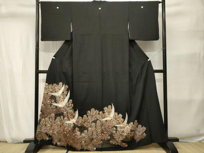 平和屋着物■豪華黒留袖　飛鶴松葉文　正絹　逸品　CABJ2816ev