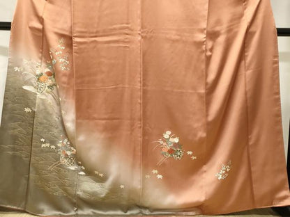 平和屋着物■訪問着　駒刺繍　流水花車文　暈し染め　金彩　正絹　逸品　CABJ2817ev