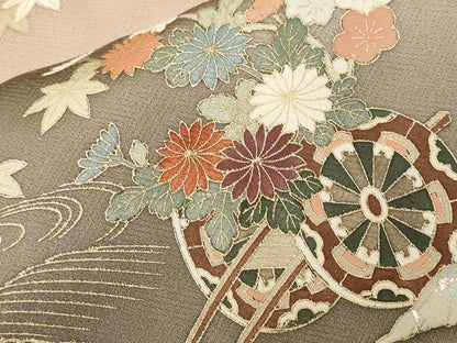 平和屋着物■訪問着　駒刺繍　流水花車文　暈し染め　金彩　正絹　逸品　CABJ2817ev