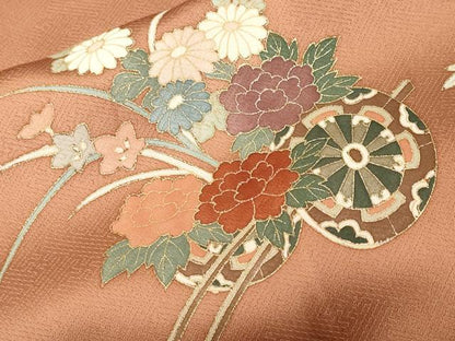 平和屋着物■訪問着　駒刺繍　流水花車文　暈し染め　金彩　正絹　逸品　CABJ2817ev