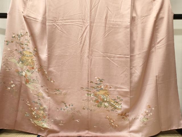 平和屋着物■訪問着　松竹梅風景花鳥文　暈し染め　金彩　正絹　逸品　CABJ2825ev