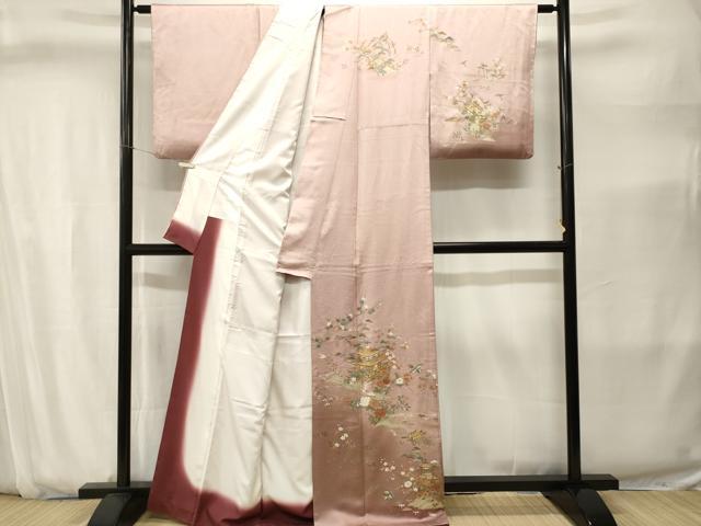 平和屋着物■訪問着　松竹梅風景花鳥文　暈し染め　金彩　正絹　逸品　CABJ2825ev