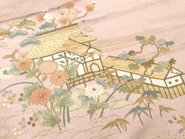 平和屋着物■訪問着　松竹梅風景花鳥文　暈し染め　金彩　正絹　逸品　CABJ2825ev