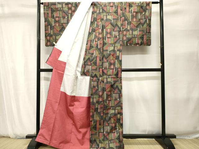 平和屋着物■上質な紬　幾何学文　正絹　逸品　CABJ2826ev