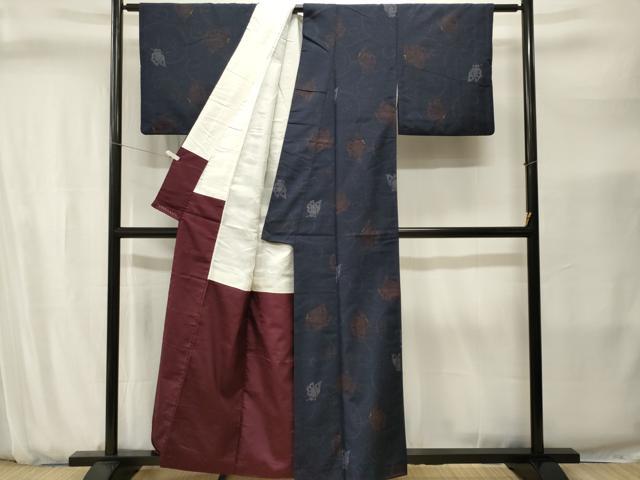 平和屋着物■上質な紬　唐草舞蝶文　正絹　逸品　CABJ2828ev