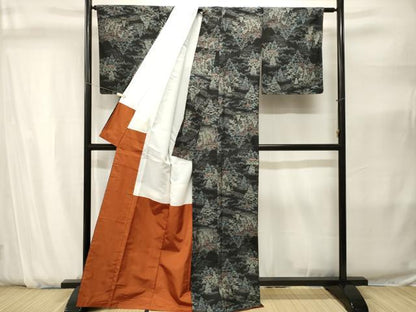 平和屋着物■上質な紬　風景文　正絹　逸品　CABJ2834ev
