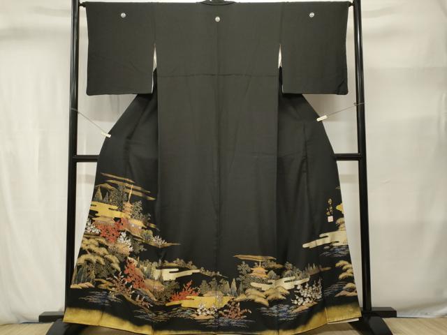 平和屋着物■豪華黒留袖　作家物　松竹梅風景文　金彩　正絹　逸品　CABJ2846ev