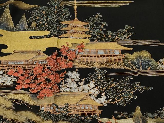 平和屋着物■豪華黒留袖　作家物　松竹梅風景文　金彩　正絹　逸品　CABJ2846ev