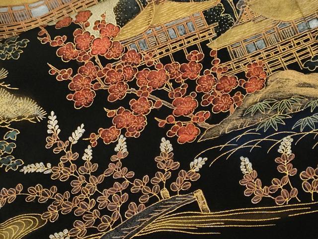 平和屋着物■豪華黒留袖　作家物　松竹梅風景文　金彩　正絹　逸品　CABJ2846ev