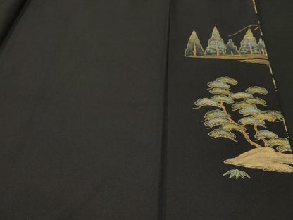 平和屋着物■豪華黒留袖　作家物　松竹梅風景文　金彩　正絹　逸品　CABJ2846ev