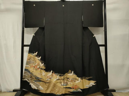 平和屋着物■豪華黒留袖　駒刺繍　流水松竹梅飛鶴文　金彩　正絹　逸品　CABJ2847ev