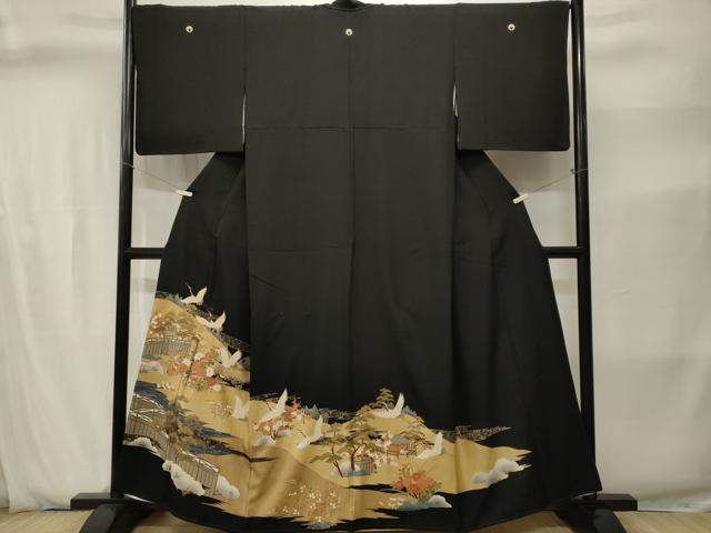平和屋着物■豪華黒留袖　駒刺繍　流水松竹梅飛鶴文　金彩　正絹　逸品　CABJ2847ev