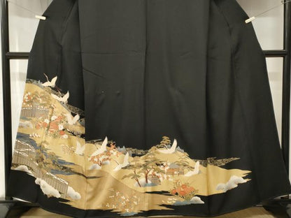 平和屋着物■豪華黒留袖　駒刺繍　流水松竹梅飛鶴文　金彩　正絹　逸品　CABJ2847ev