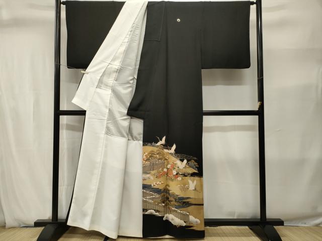 平和屋着物■豪華黒留袖　駒刺繍　流水松竹梅飛鶴文　金彩　正絹　逸品　CABJ2847ev