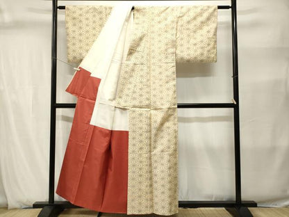 平和屋着物■上質な紬　麻の葉文　正絹　逸品　CABJ2851ev